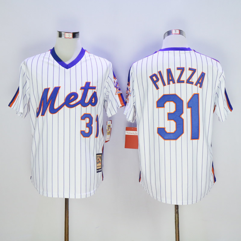 Men New York Mets #31 Piazza White Throwback Game MLB Jerseys